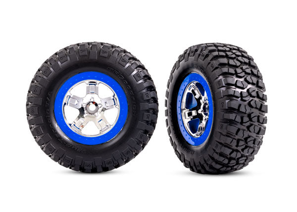 TRX Tires and Wheels Assembled SCT Chrome Blue Beadlock BFG Mud Terrain 2WD Front 5869A