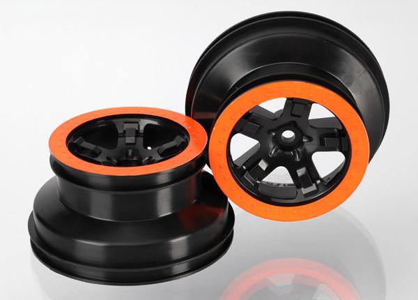 Traxxas 5870X Wheels SCT black orange beadlock style dual profile (2.2' outer 3.0' inner) (2WD front) (2) - Excel RC
