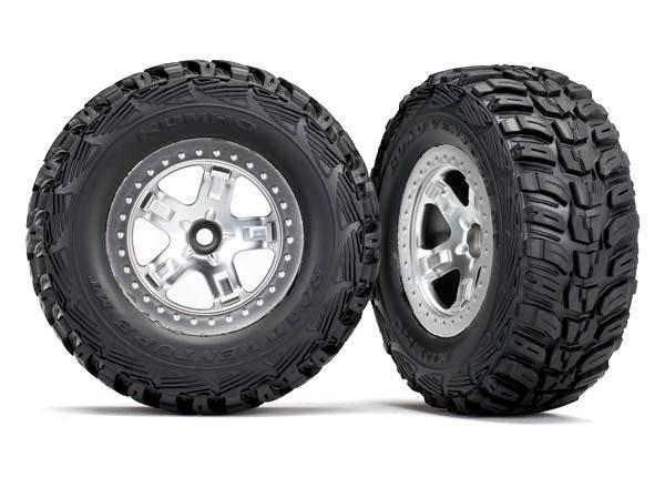 Tires & wheels, assembled, glued (SCT satin chrome, beadlock style wheels, Kumho tires, foam inserts) (2) (2WD front) - Excel RC