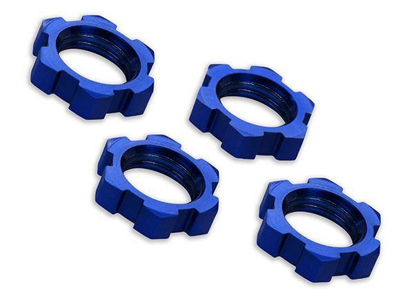 Traxxas 7758 Wheel nuts splined 17mm serrated (blue-anodized) (4) - Excel RC