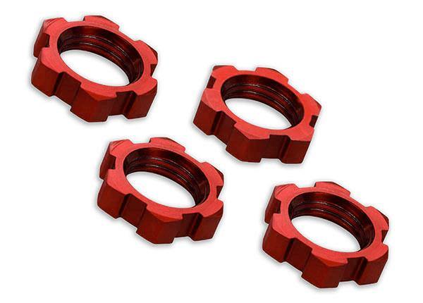 Traxxas 7758R Wheel nuts splined 17mm serrated (red-anodized) (4) - Excel RC