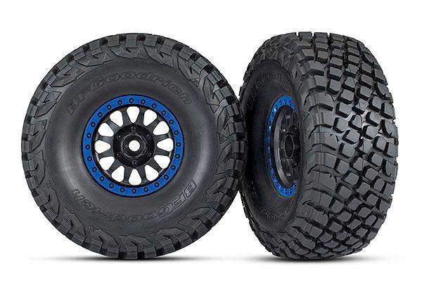 Traxxas Tires and wheels, assembled, glued (Method Racing wheels, black with blue beadlock, BFGoodrich® Baja KR3 tires) (2) - Excel RC