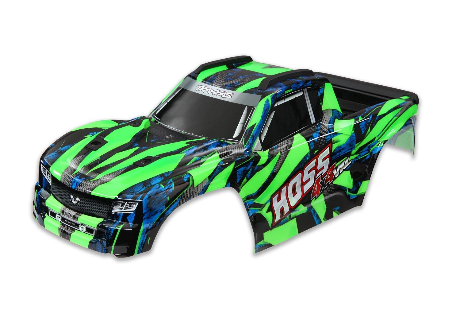 Body, Hoss™ 4X4 VXL, green/ window, grille, lights decal sheet (assembled with front & rear body mounts and rear body support for clipless mounting) - Excel RC