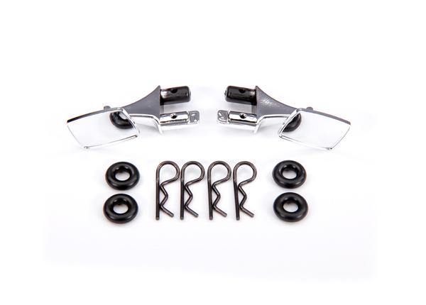 Mirrors, side, chrome (left & right)/ o-rings (4)/ body clips (4) (fits #9111 body) - Excel RC