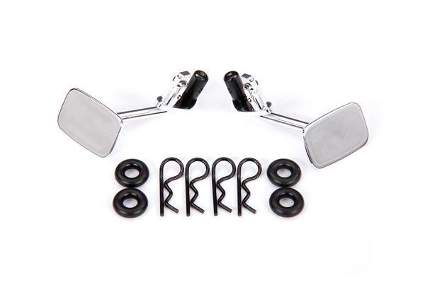 Mirrors, side, chrome (left & right)/ o-rings (4)/ body clips (4) (fits #9112 body) - Excel RC