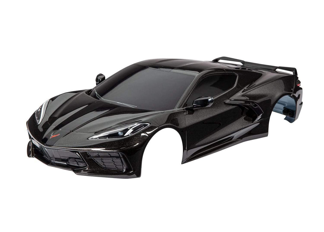 Traxxas 9311A Body, Chevrolet Corvette Stingray, complete (black) (painted, decals applied) (includes side mirrors, spoiler, grilles, vents, & clipless mounting) - Excel RC