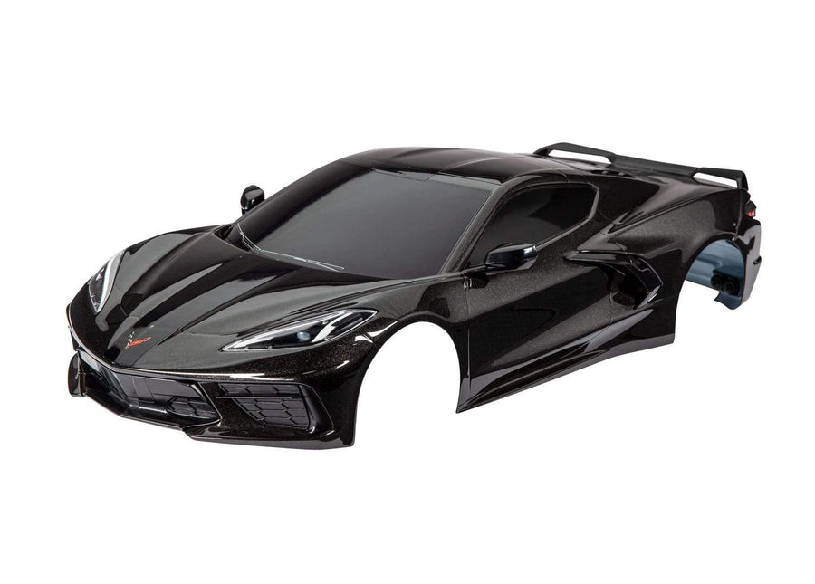 Traxxas 9311A Body, Chevrolet Corvette Stingray, complete (black) (painted, decals applied) (includes side mirrors, spoiler, grilles, vents, & clipless mounting) - Excel RC
