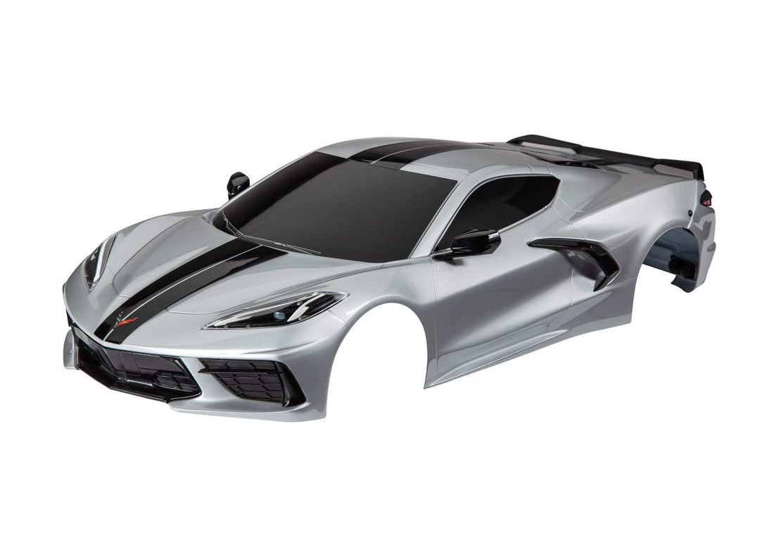 Traxxas 9311T Body, Chevrolet Corvette Stingray, complete (silver) (painted, decals applied) (includes side mirrors, spoiler, grilles, vents, &amp; clipless mounting) - Excel RC