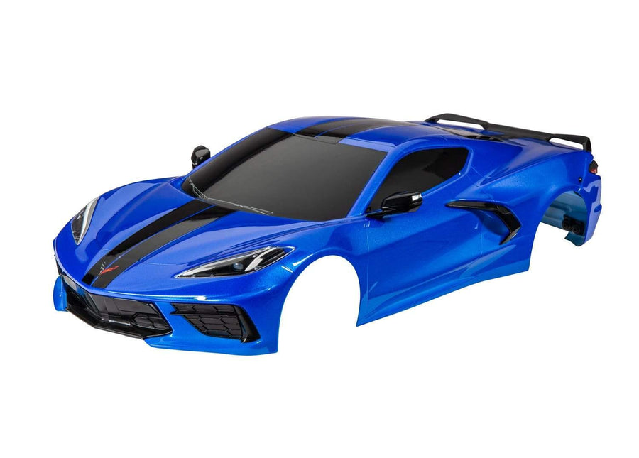 Traxxas 9311X Body, Chevrolet Corvette Stingray, complete (blue) (painted, decals applied) (includes side mirrors, spoiler, grilles, vents, & clipless mounting) - Excel RC