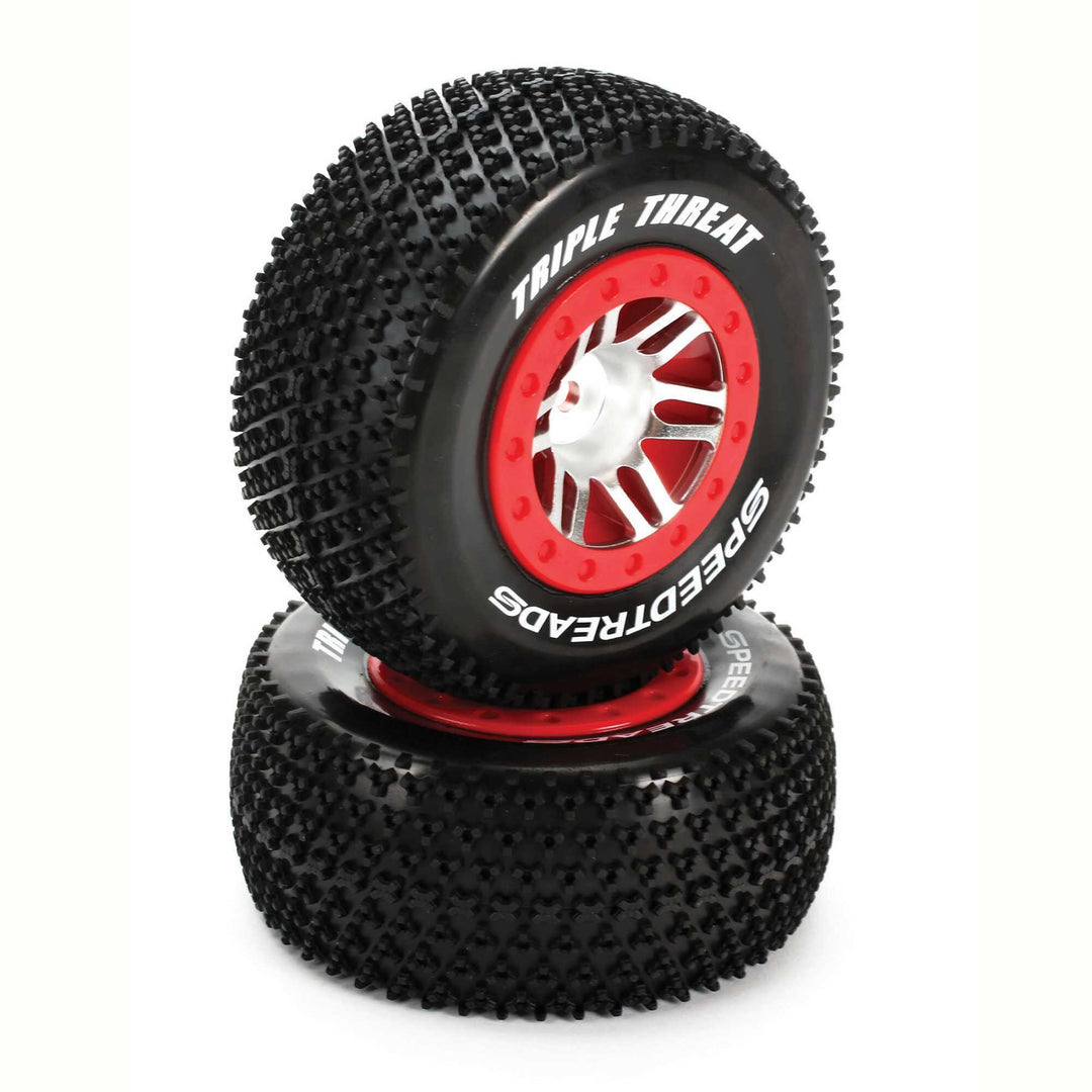 DuraTrax Front SpeedTreads Triple Threat SC Mounted Tires (2) DTXC2949 - Excel RC