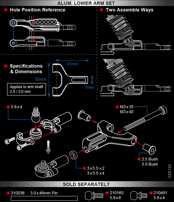 MST Aluminum Front Lower Arm Set (Black) MXS-820117BK - Excel RC