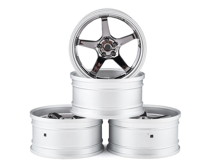 MST MXS-832110SBK GT Wheel Set (Matte Silver/Black Chrome) (4) (Offset Changeable) - Excel RC