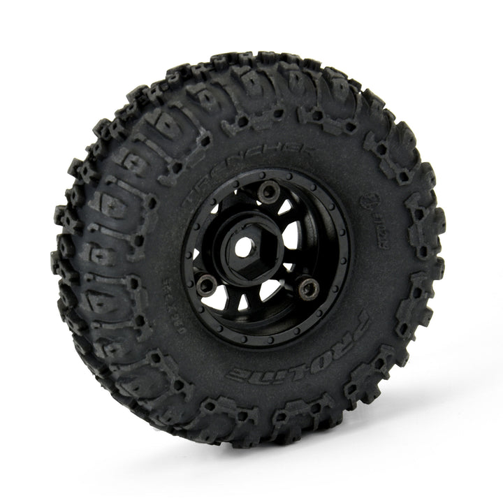Pro-Line 1/24 Trencher Fr/Rr 1.0\" Tires Mounted 7mm Black Impulse (4): SCX24 PRO1020910