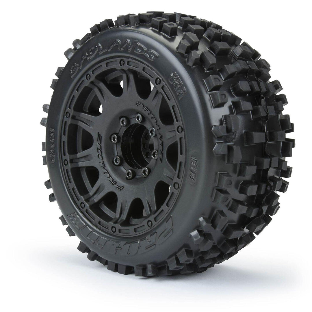 Pro-Line Badlands 3.8" All Terrain MT Tires, Raid Black Mounted 8x32 17mm Hex (2) PRO117810 - Excel RC