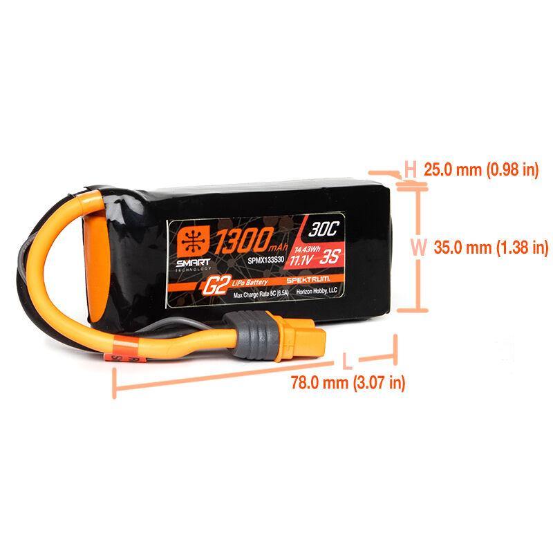 Spektrum 1300mAh 3S 11.1V Smart G2 LiPo 30C IC3 SPMX133S30 - Excel RC