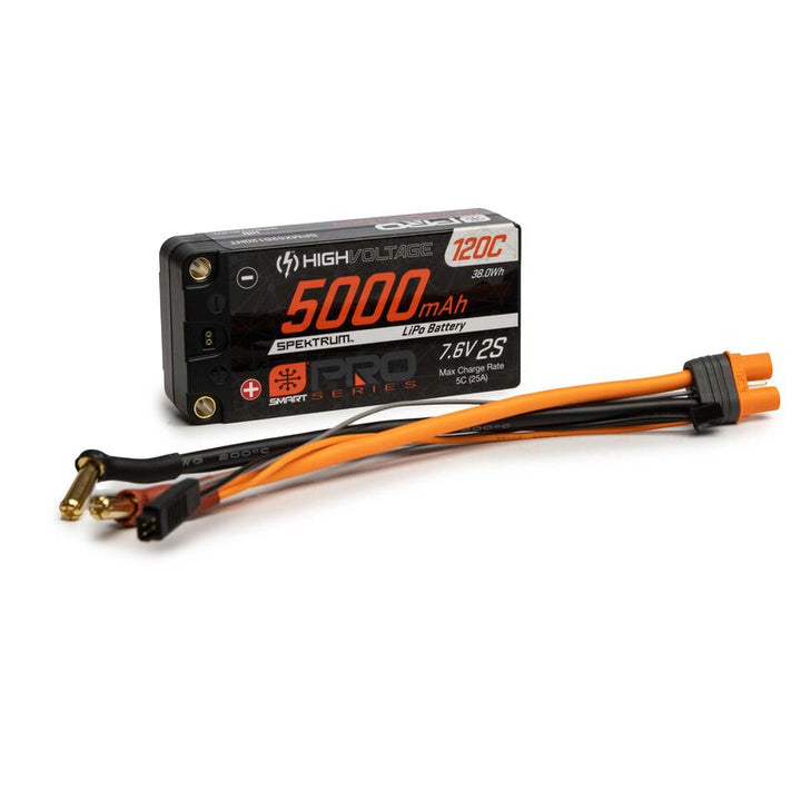 Spektrum 5000mAh 2S 7.6V Smart Pro Race HV Shorty LiPo 120C: 5mm SPMX52S120HT