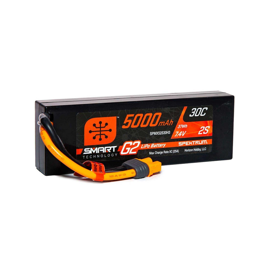 Spektrum 5000mAh 2S 7.4V Smart G2 LiPo 30C Hard Case IC3 SPMX52S30H3 - Excel RC