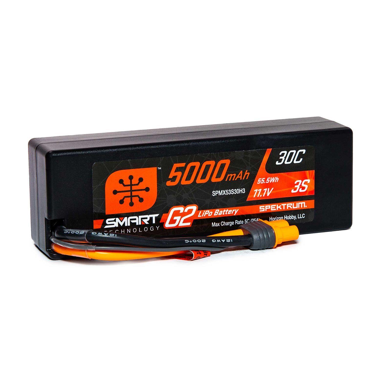 Spektrum 5000mAh 3S 11.1V Smart G2 LiPo 30C Hard Case IC3 SPMX53S30H3 - Excel RC