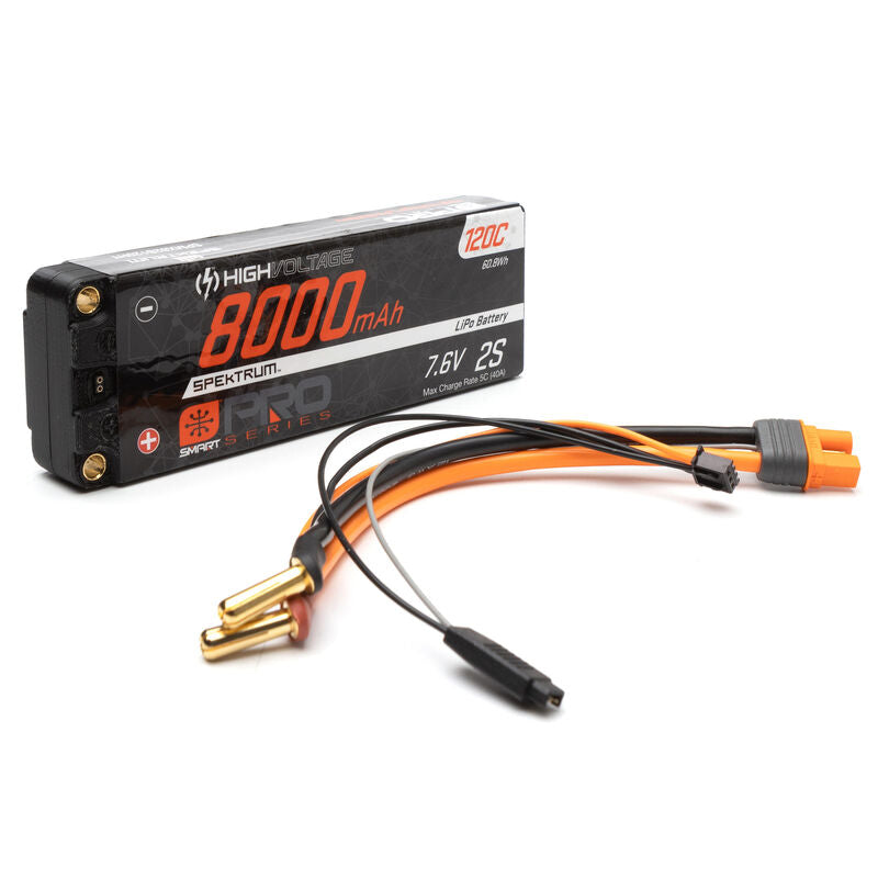 Spektrum 8000mAh 2S 7.6V Smart Pro Race HV LiPo 120C: 5mm SPMX82S120HT