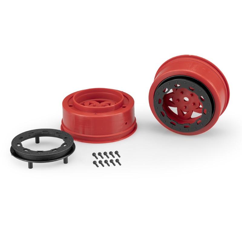 Jconcepts Tremor, Slash Narrow Front Wheel - Red Wheel / Black Beadlock - 2pc. JCO3390RB