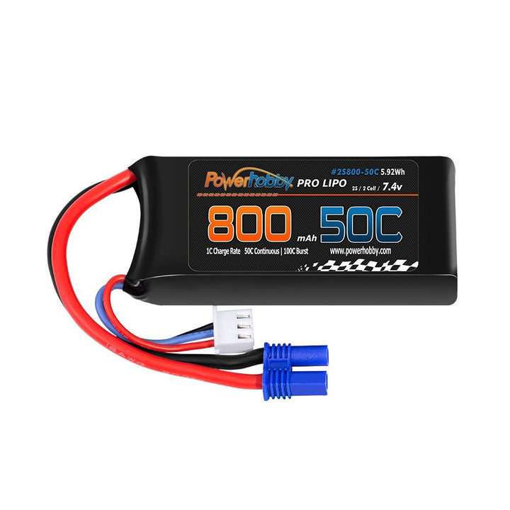 Power Hobby 2S 7.4V 800mAh 50C Lipo Battery With EC2 Plug
