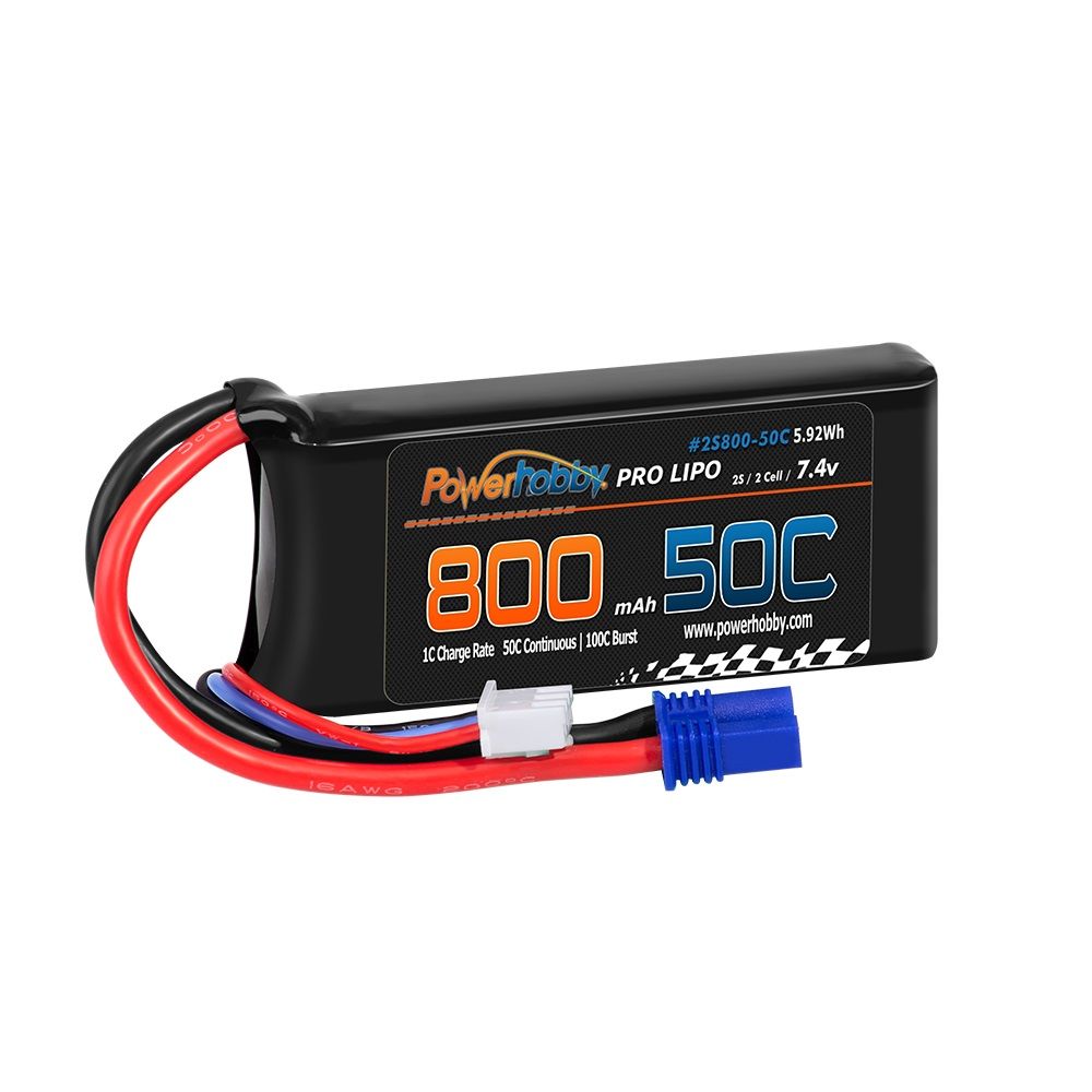 Power Hobby 2S 7.4V 800mAh 50C Lipo Battery With EC2 Plug
