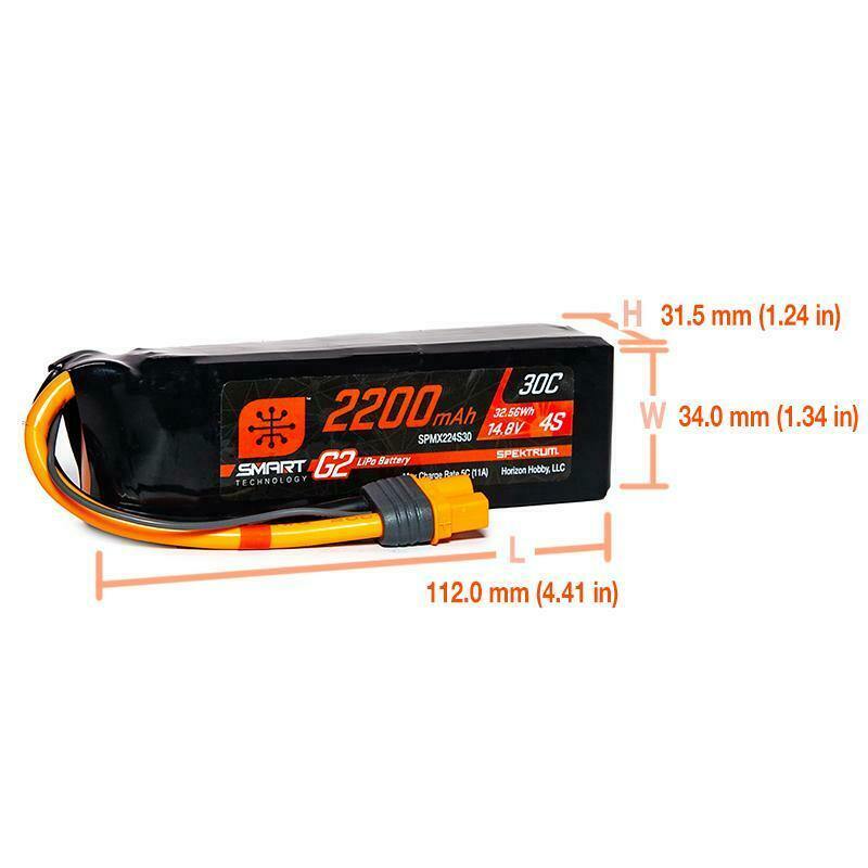 Spektrum 2200mAh 4S 14.8V Smart G2 LiPo 30C IC3 SPMX224S30 - Excel RC