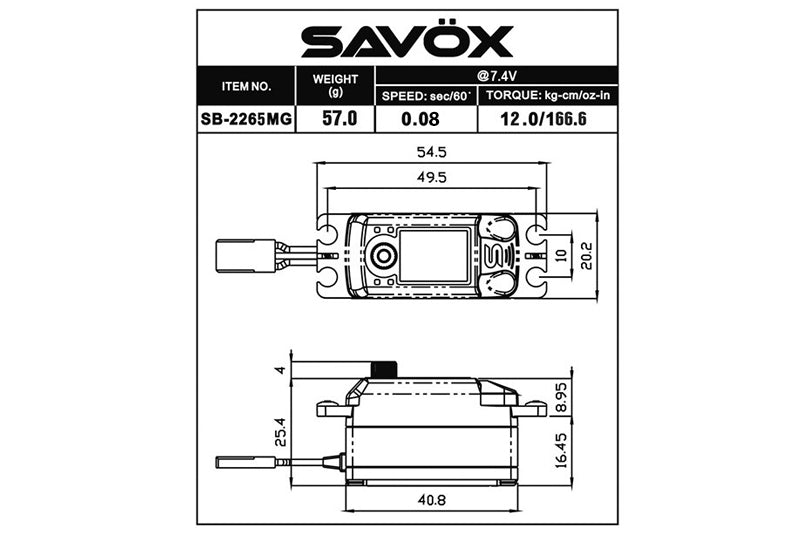 Savox Black Edition Low Profile High Voltage Brushless Digital Serv SAVSB2265MG-BE