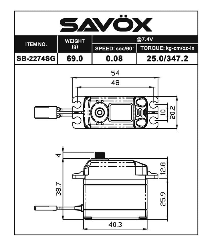 Savox Black Edition High Voltage Brushless Digital Servo 0.080s SAVSB2274SG-BE