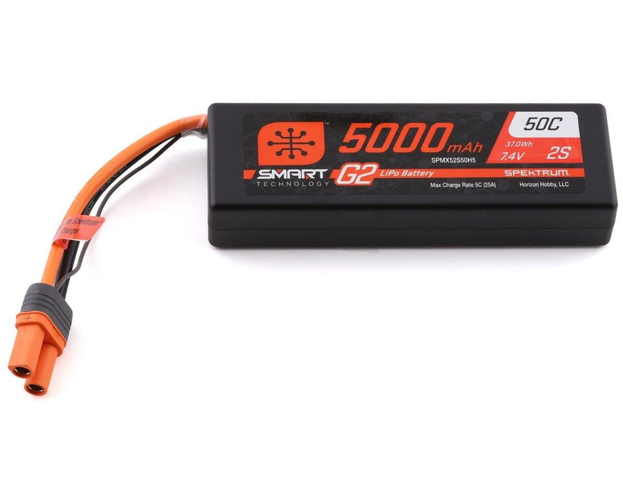 Spektrum 5000mAh 2S 7.4V Smart G2 LiPo 50C Hard Case IC5 SPMX52S50H5 - Excel RC