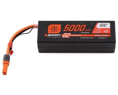 Spektrum 5000mAh 4S 14.8V Smart G2 LiPo 50C Hard Case IC5 SPMX54S50H5 - Excel RC