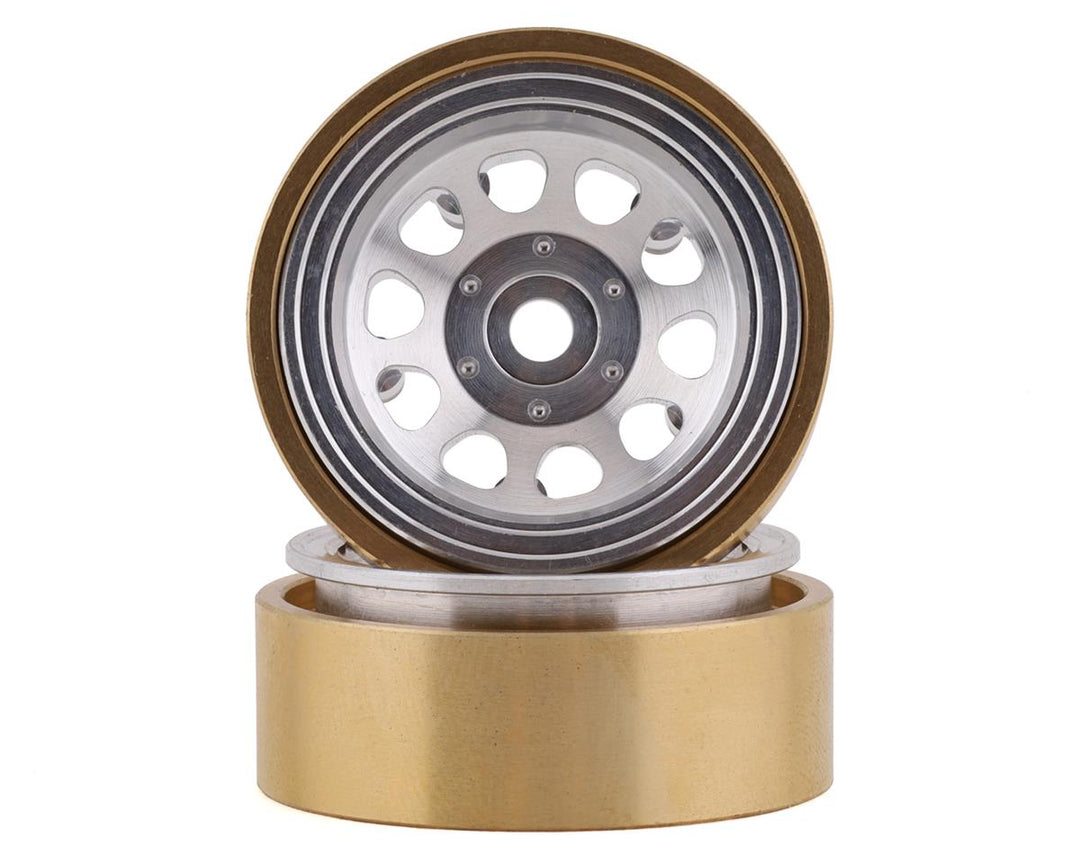 SSD RC SCX24 1.0” Aluminum / Brass D Hole Beadlock Wheels (Silver) (2) SSD00464