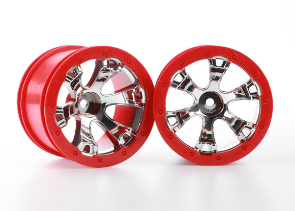 Geode 2.2" Wheels (Chrome, Red beadlock Style) (12mm Hex) (2) 7271
