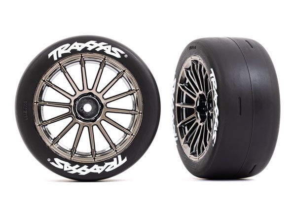 Tires And Wheels, Assembled, Glued (Multi-Spoke Black Chrome Wheels, 2.0" Slick Tires With Traxxas® Logo, Foam Inserts) (Rear) (2) (Vxl Rated) 9375R
