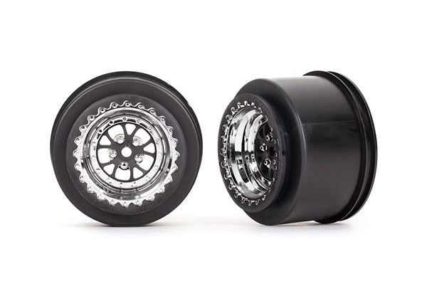 Traxxas 9473R Wheels, Weld Chrome With Black (Rear) (2)