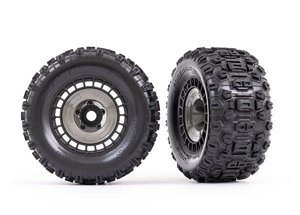 Tires And Wheels, Assembled, Glued (3.8" Black Wheels, Gray Wheel Covers, Sledgehammer® Tires, Foam Inserts) (2) 9572