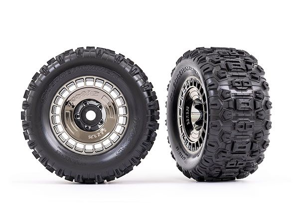 Tires And Wheels, Assembled, Glued (3.8" Black Chrome Wheels, Black Chrome Wheel Covers, Sledgehammer® Tires, Foam Inserts) (2) 9572T