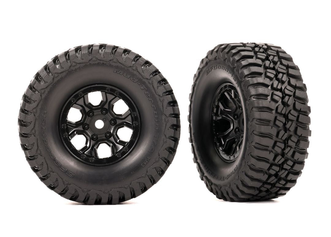 Traxxas Tires &amp; wheels assembled (black 1.0" wheels BFG® Mud-Terrain™ TA® KM3 2.2x1.0" tires) (2) 9774