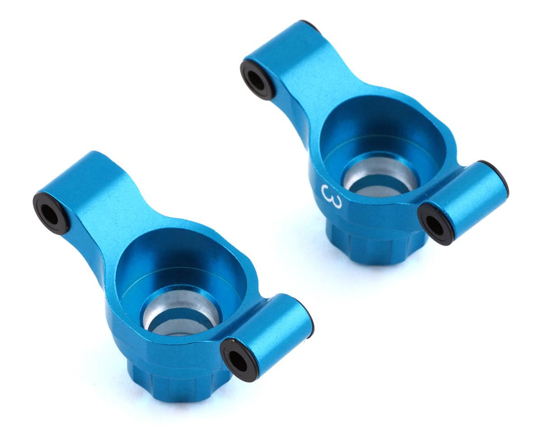 Yeah Racing Tamiya TT-02 Aluminum Rear Hubs (Blue) (2) (3° Toe-In) YEA-TT02-007-3BU